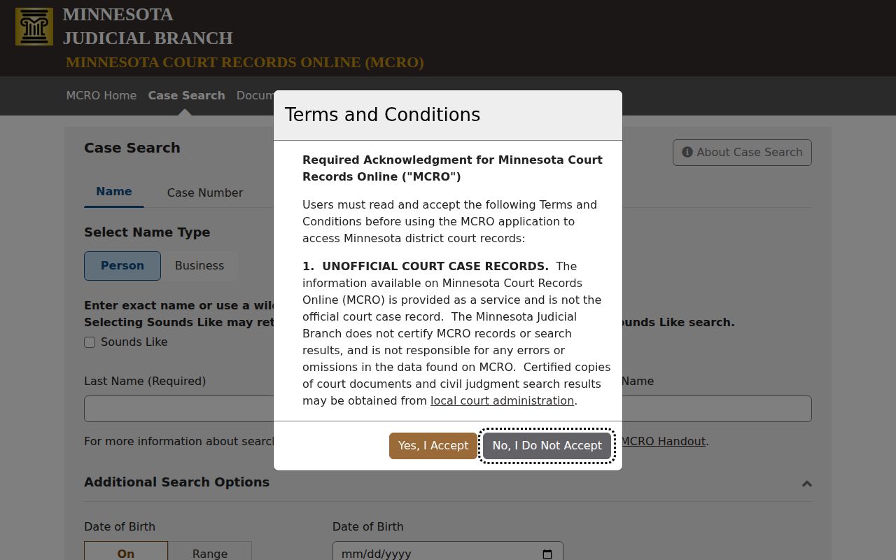 Kittson County court record search interface